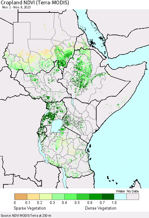 Eastern Africa Cropland NDVI (Terra-MODIS) Thematic Map For 11/1/2023 - 11/8/2023