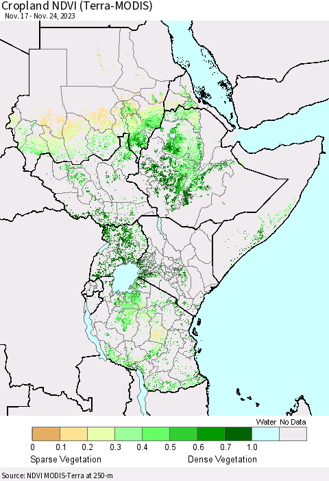 Eastern Africa Cropland NDVI (Terra-MODIS) Thematic Map For 11/17/2023 - 11/24/2023