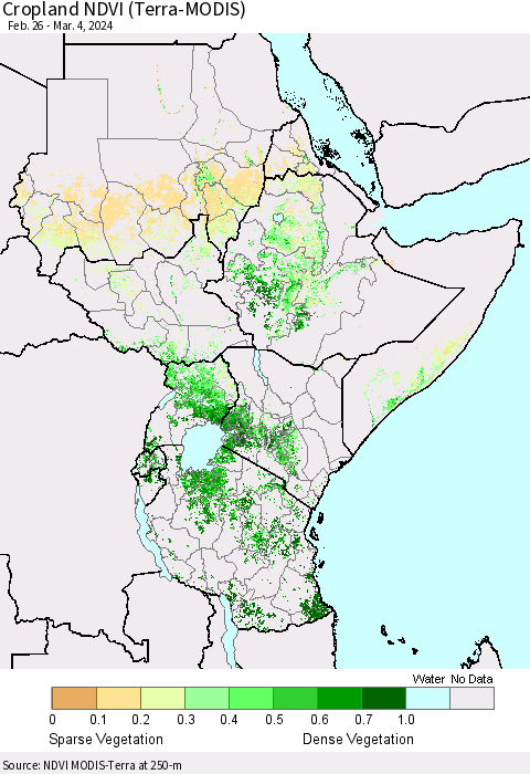 Eastern Africa Cropland NDVI (Terra-MODIS) Thematic Map For 2/26/2024 - 3/4/2024