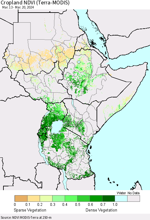 Eastern Africa Cropland NDVI (Terra-MODIS) Thematic Map For 3/13/2024 - 3/20/2024