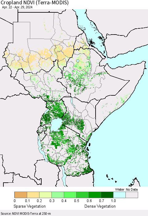 Eastern Africa Cropland NDVI (Terra-MODIS) Thematic Map For 4/22/2024 - 4/29/2024