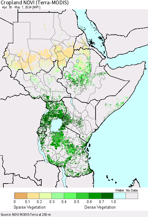 Eastern Africa Cropland NDVI (Terra-MODIS) Thematic Map For 4/30/2024 - 5/7/2024