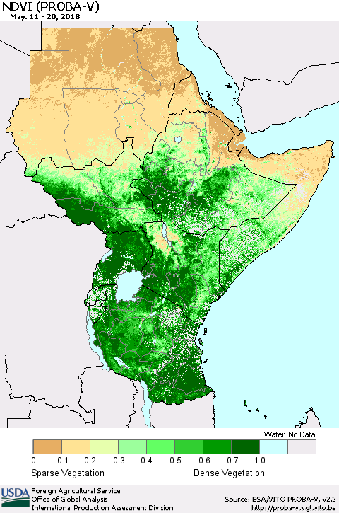 Eastern Africa NDVI (PROBA-V) Thematic Map For 5/11/2018 - 5/20/2018