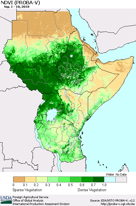 Eastern Africa NDVI (PROBA-V) Thematic Map For 9/1/2018 - 9/10/2018