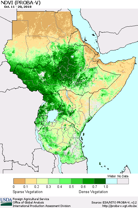 Eastern Africa NDVI (PROBA-V) Thematic Map For 10/11/2018 - 10/20/2018