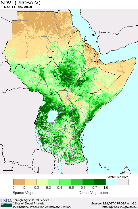 Eastern Africa NDVI (PROBA-V) Thematic Map For 12/11/2018 - 12/20/2018