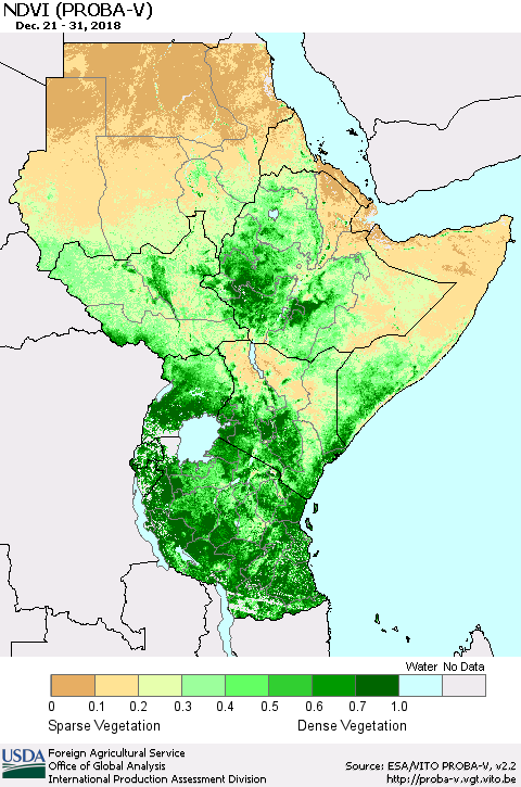 Eastern Africa NDVI (PROBA-V) Thematic Map For 12/21/2018 - 12/31/2018