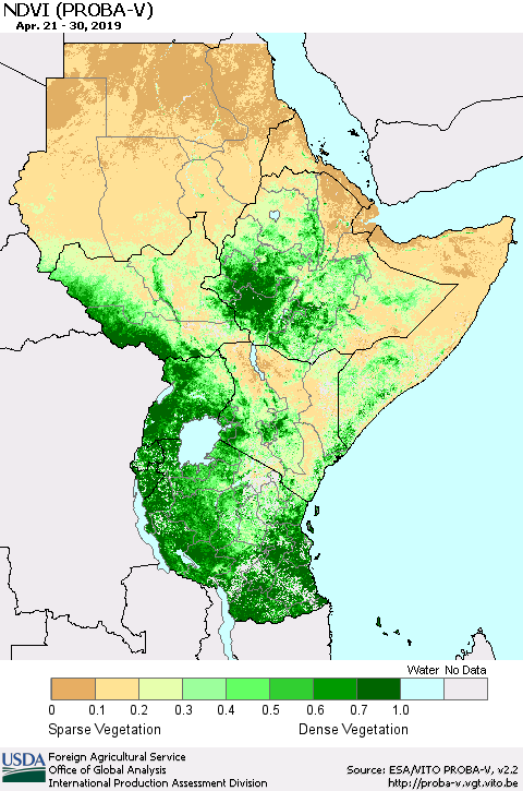 Eastern Africa NDVI (PROBA-V) Thematic Map For 4/21/2019 - 4/30/2019