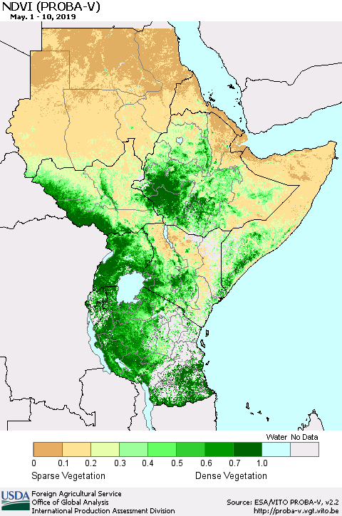Eastern Africa NDVI (PROBA-V) Thematic Map For 5/1/2019 - 5/10/2019