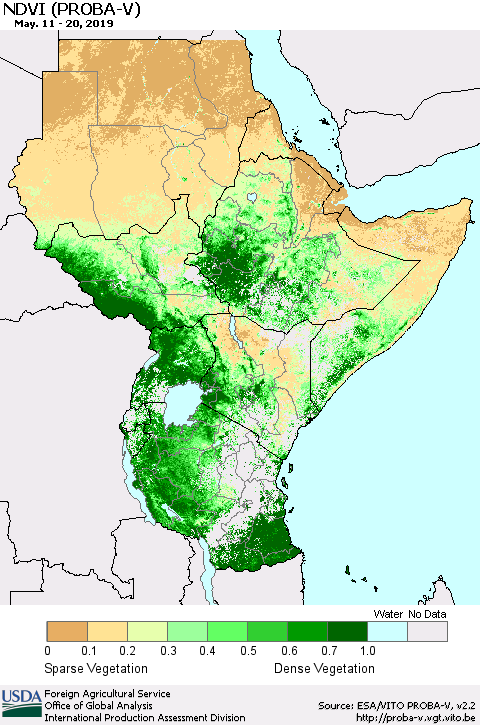 Eastern Africa NDVI (PROBA-V) Thematic Map For 5/11/2019 - 5/20/2019