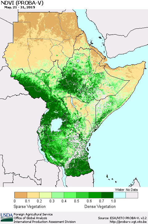 Eastern Africa NDVI (PROBA-V) Thematic Map For 5/21/2019 - 5/31/2019