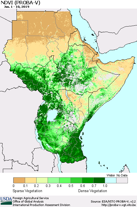 Eastern Africa NDVI (PROBA-V) Thematic Map For 6/1/2019 - 6/10/2019