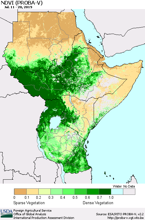 Eastern Africa NDVI (PROBA-V) Thematic Map For 7/11/2019 - 7/20/2019