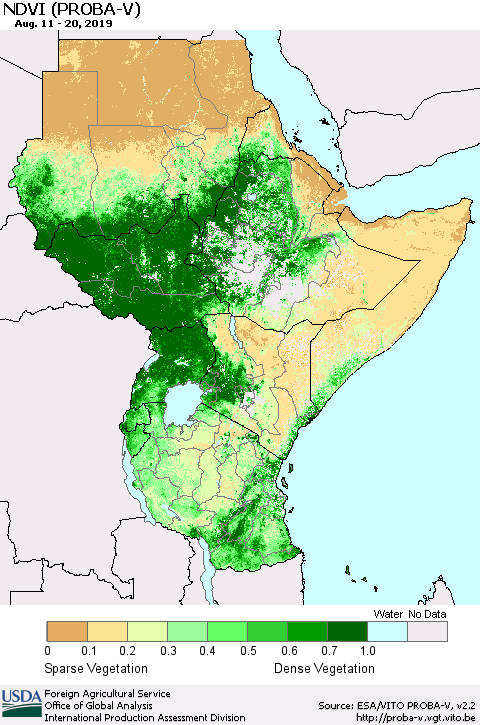 Eastern Africa NDVI (PROBA-V) Thematic Map For 8/11/2019 - 8/20/2019