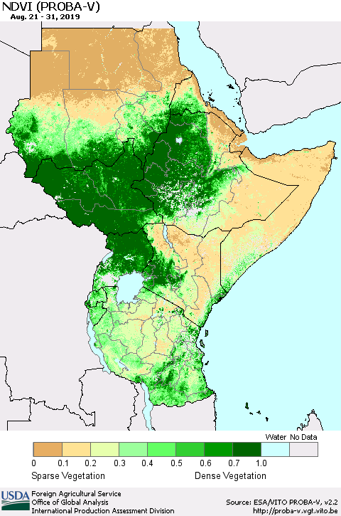 Eastern Africa NDVI (PROBA-V) Thematic Map For 8/21/2019 - 8/31/2019