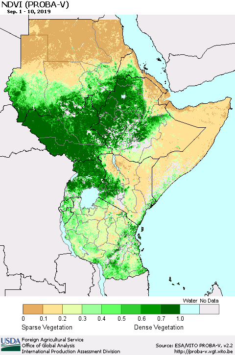 Eastern Africa NDVI (PROBA-V) Thematic Map For 9/1/2019 - 9/10/2019