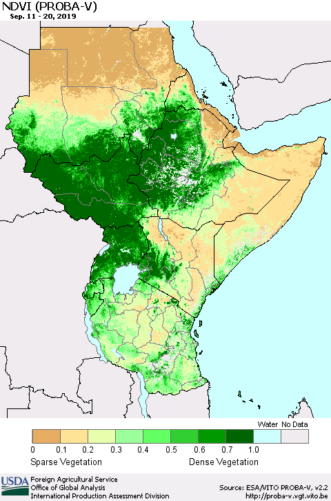 Eastern Africa NDVI (PROBA-V) Thematic Map For 9/11/2019 - 9/20/2019