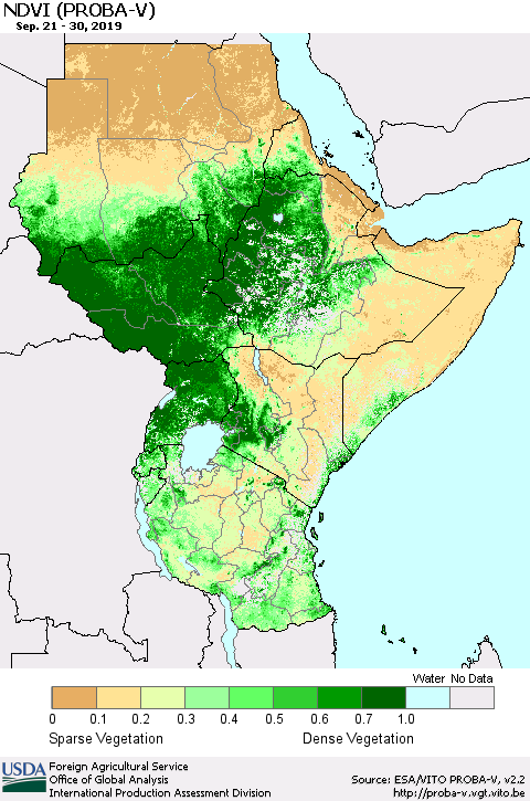 Eastern Africa NDVI (PROBA-V) Thematic Map For 9/21/2019 - 9/30/2019