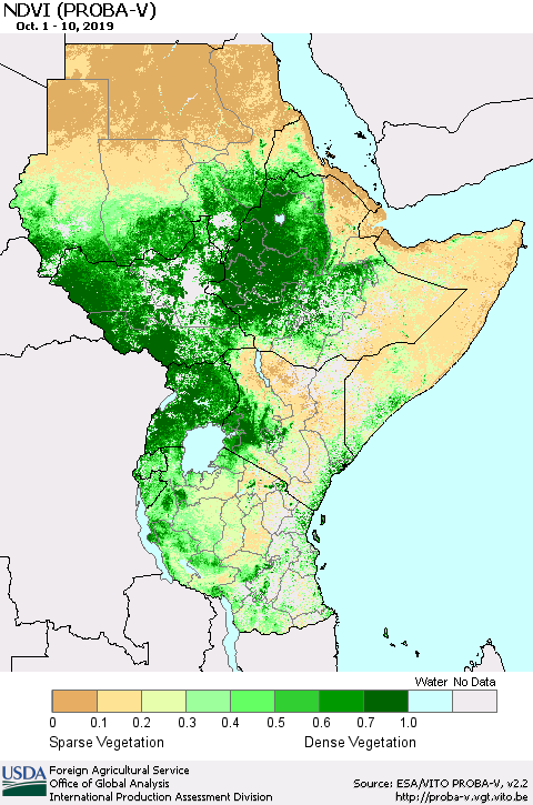 Eastern Africa NDVI (PROBA-V) Thematic Map For 10/1/2019 - 10/10/2019