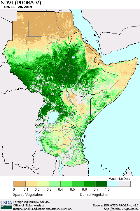 Eastern Africa NDVI (PROBA-V) Thematic Map For 10/11/2019 - 10/20/2019
