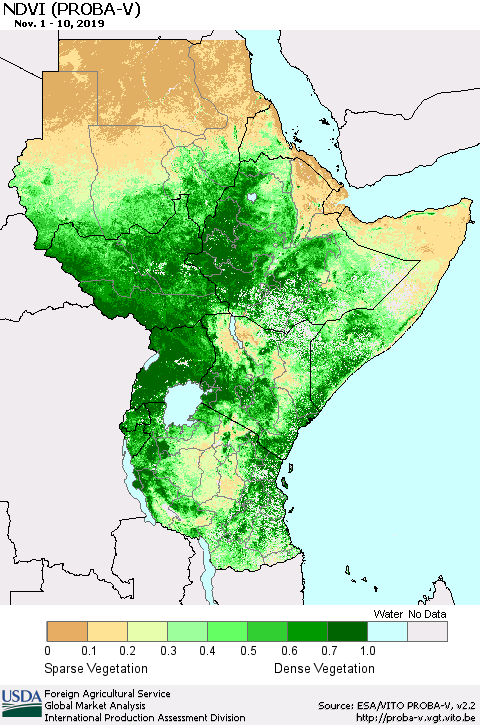 Eastern Africa NDVI (PROBA-V) Thematic Map For 11/1/2019 - 11/10/2019
