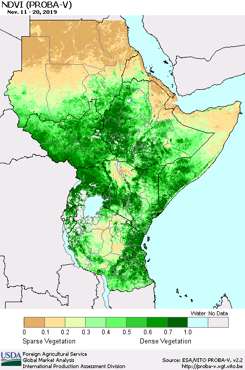 Eastern Africa NDVI (PROBA-V) Thematic Map For 11/11/2019 - 11/20/2019