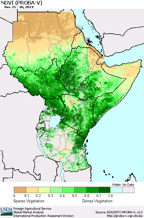 Eastern Africa NDVI (PROBA-V) Thematic Map For 11/21/2019 - 11/30/2019