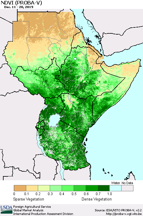 Eastern Africa NDVI (PROBA-V) Thematic Map For 12/11/2019 - 12/20/2019