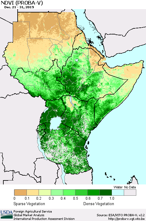 Eastern Africa NDVI (PROBA-V) Thematic Map For 12/21/2019 - 12/31/2019