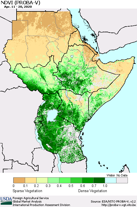 Eastern Africa NDVI (PROBA-V) Thematic Map For 4/11/2020 - 4/20/2020