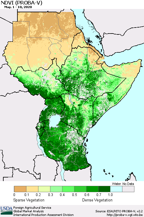 Eastern Africa NDVI (PROBA-V) Thematic Map For 5/1/2020 - 5/10/2020