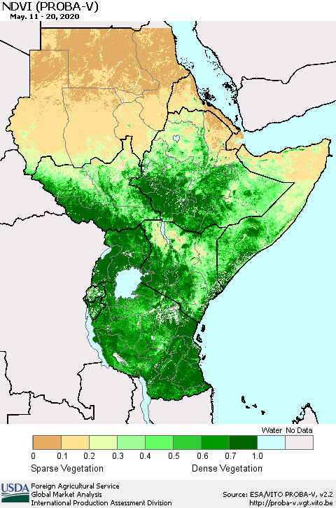 Eastern Africa NDVI (PROBA-V) Thematic Map For 5/11/2020 - 5/20/2020