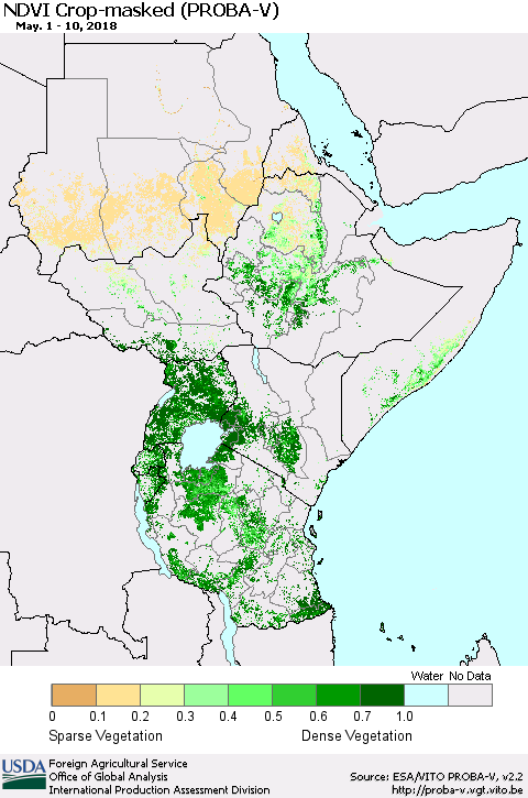 Eastern Africa NDVI Crop-masked (PROBA-V) Thematic Map For 5/1/2018 - 5/10/2018