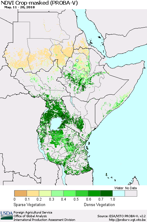 Eastern Africa NDVI Crop-masked (PROBA-V) Thematic Map For 5/11/2018 - 5/20/2018