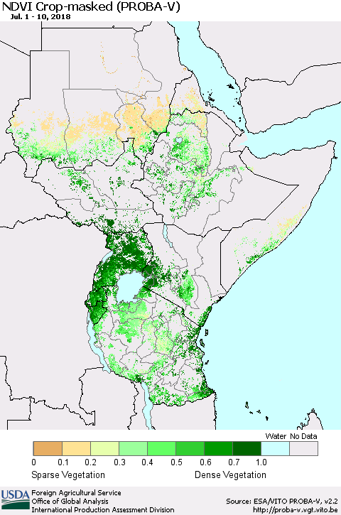 Eastern Africa NDVI Crop-masked (PROBA-V) Thematic Map For 7/1/2018 - 7/10/2018