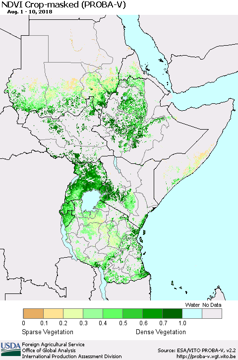 Eastern Africa NDVI Crop-masked (PROBA-V) Thematic Map For 8/1/2018 - 8/10/2018