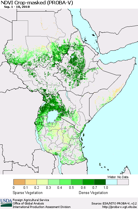 Eastern Africa NDVI Crop-masked (PROBA-V) Thematic Map For 9/1/2018 - 9/10/2018