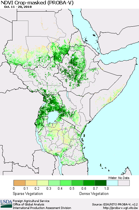 Eastern Africa NDVI Crop-masked (PROBA-V) Thematic Map For 10/11/2018 - 10/20/2018
