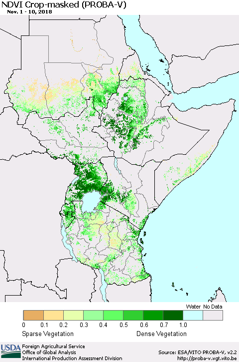 Eastern Africa NDVI Crop-masked (PROBA-V) Thematic Map For 11/1/2018 - 11/10/2018