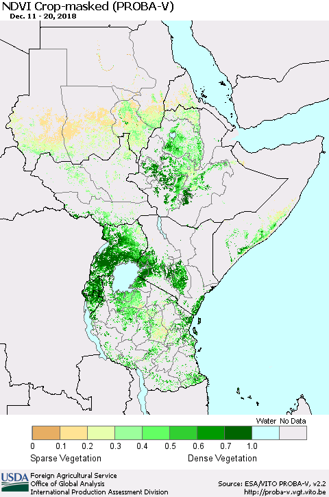 Eastern Africa NDVI Crop-masked (PROBA-V) Thematic Map For 12/11/2018 - 12/20/2018