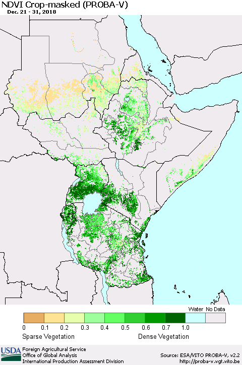 Eastern Africa NDVI Crop-masked (PROBA-V) Thematic Map For 12/21/2018 - 12/31/2018