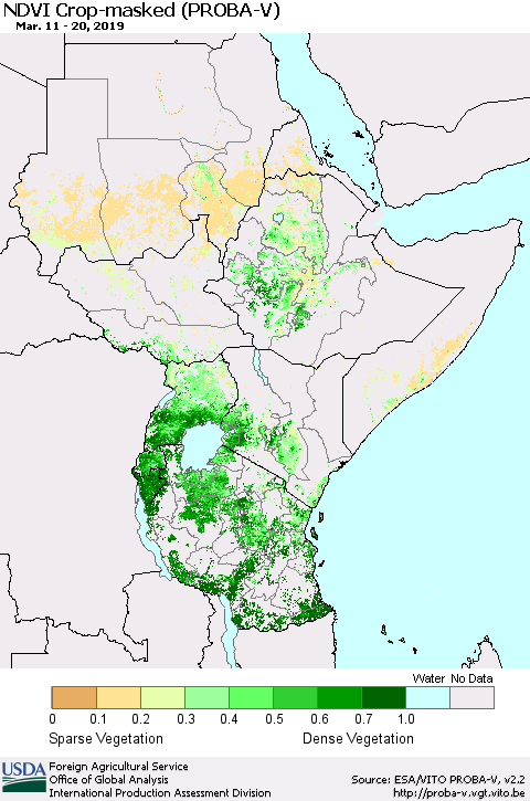 Eastern Africa NDVI Crop-masked (PROBA-V) Thematic Map For 3/11/2019 - 3/20/2019