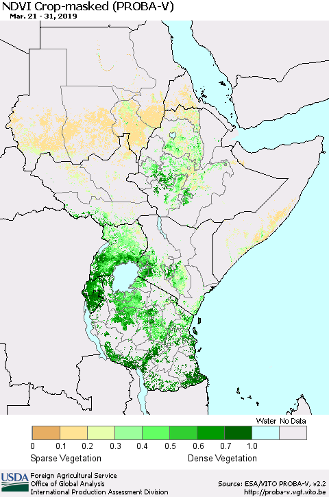 Eastern Africa NDVI Crop-masked (PROBA-V) Thematic Map For 3/21/2019 - 3/31/2019