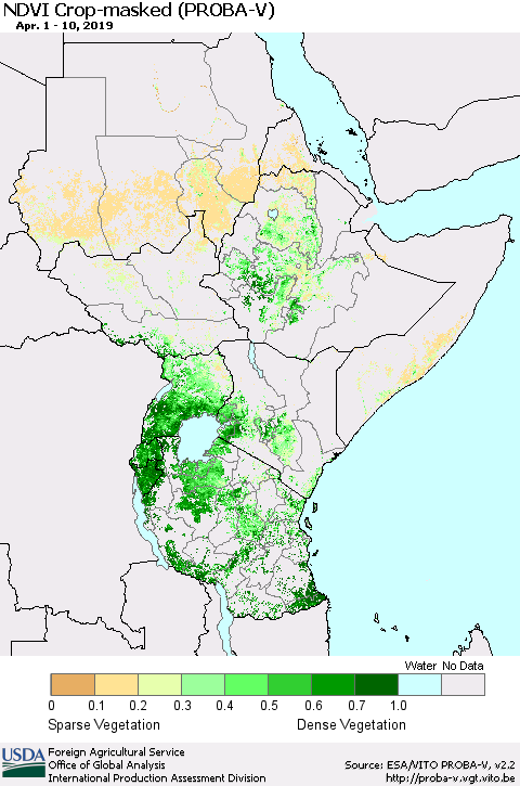 Eastern Africa NDVI Crop-masked (PROBA-V) Thematic Map For 4/1/2019 - 4/10/2019