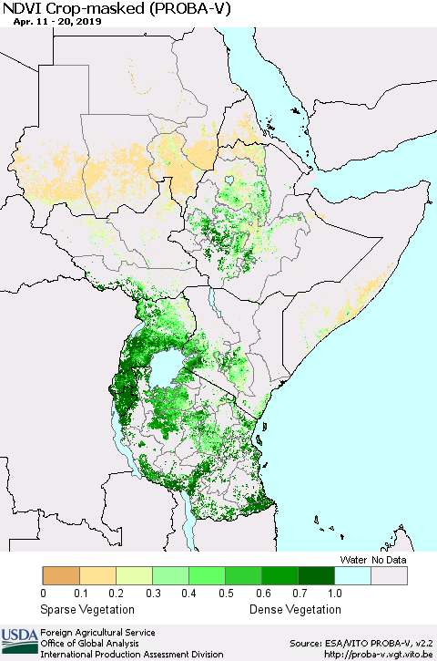 Eastern Africa NDVI Crop-masked (PROBA-V) Thematic Map For 4/11/2019 - 4/20/2019