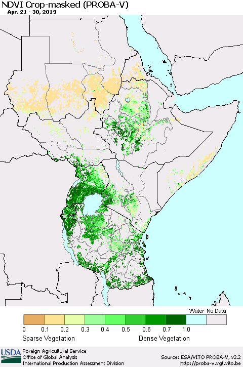 Eastern Africa NDVI Crop-masked (PROBA-V) Thematic Map For 4/21/2019 - 4/30/2019