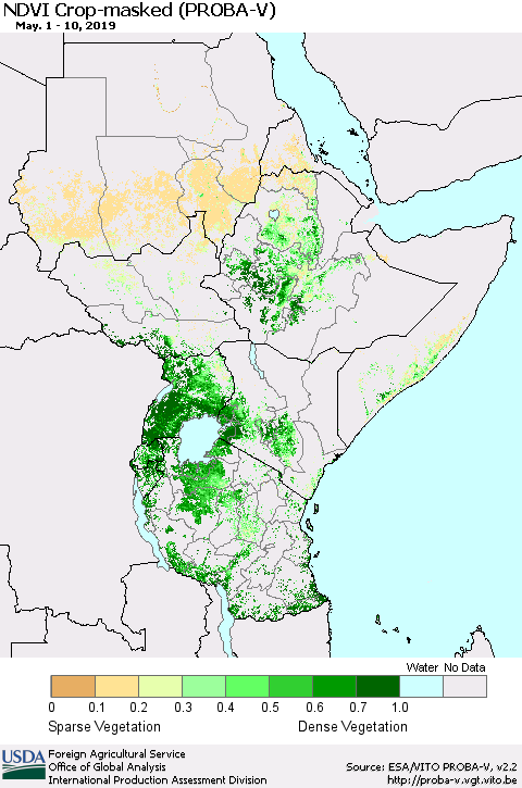 Eastern Africa NDVI Crop-masked (PROBA-V) Thematic Map For 5/1/2019 - 5/10/2019