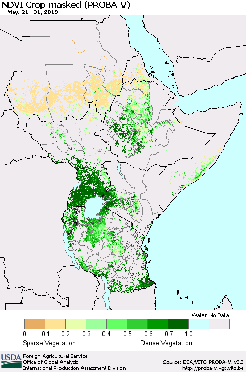 Eastern Africa NDVI Crop-masked (PROBA-V) Thematic Map For 5/21/2019 - 5/31/2019