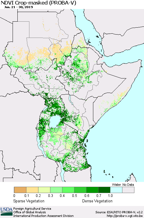 Eastern Africa NDVI Crop-masked (PROBA-V) Thematic Map For 6/21/2019 - 6/30/2019