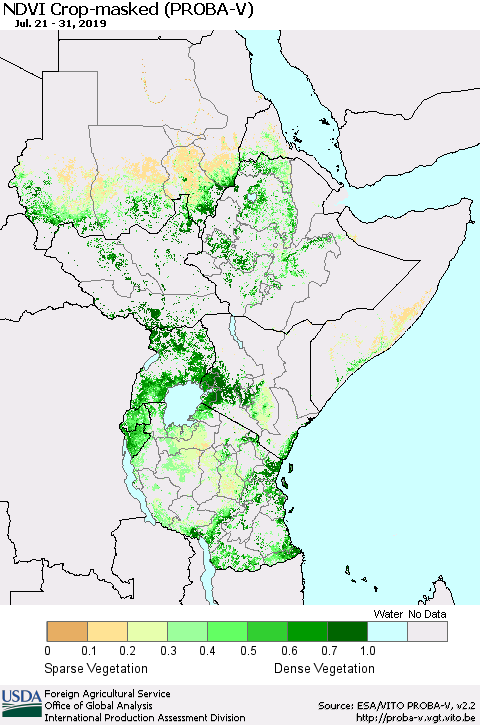 Eastern Africa NDVI Crop-masked (PROBA-V) Thematic Map For 7/21/2019 - 7/31/2019